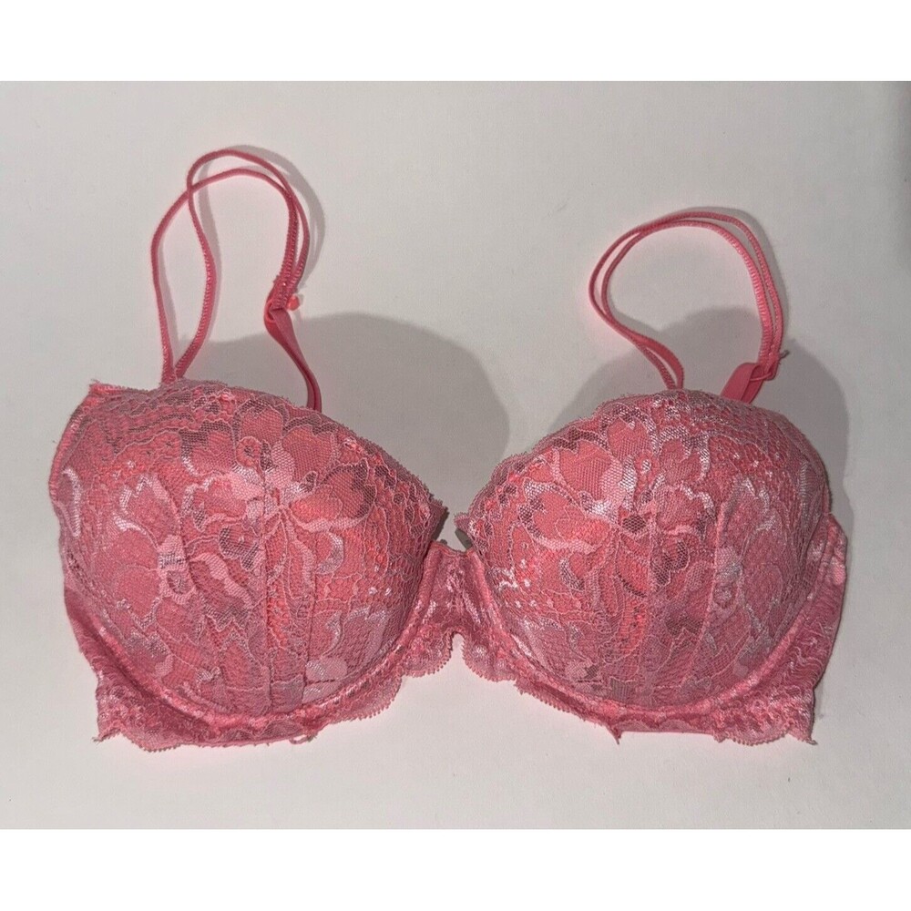 Victoria's Secret Women Bra 32D Pink Lightly Lined Demi Lace Underwire
